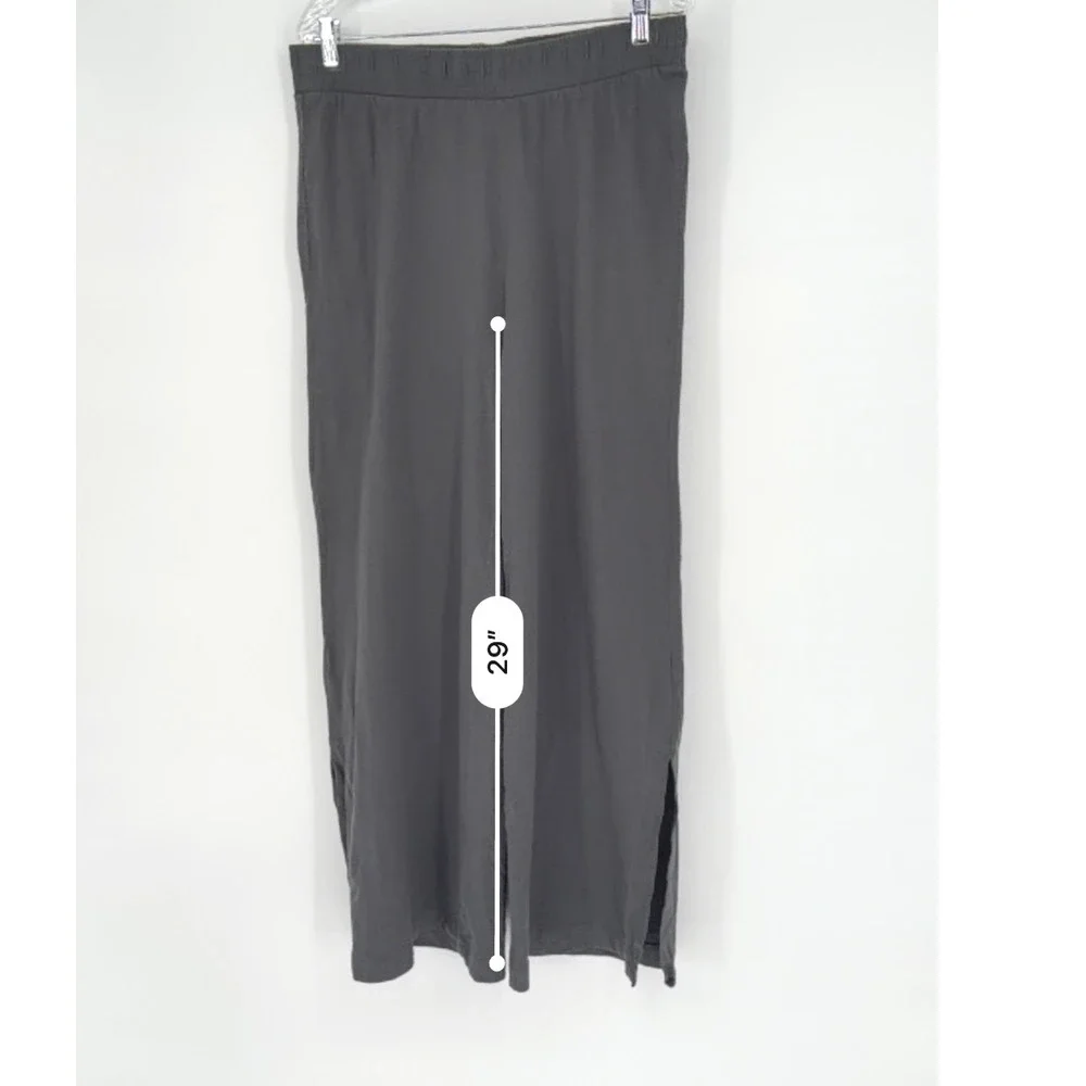 ZARA Gray Wide Leg Lounge Pants Elastic Waist Side Slit‎ XL Lagenlook 97-36
